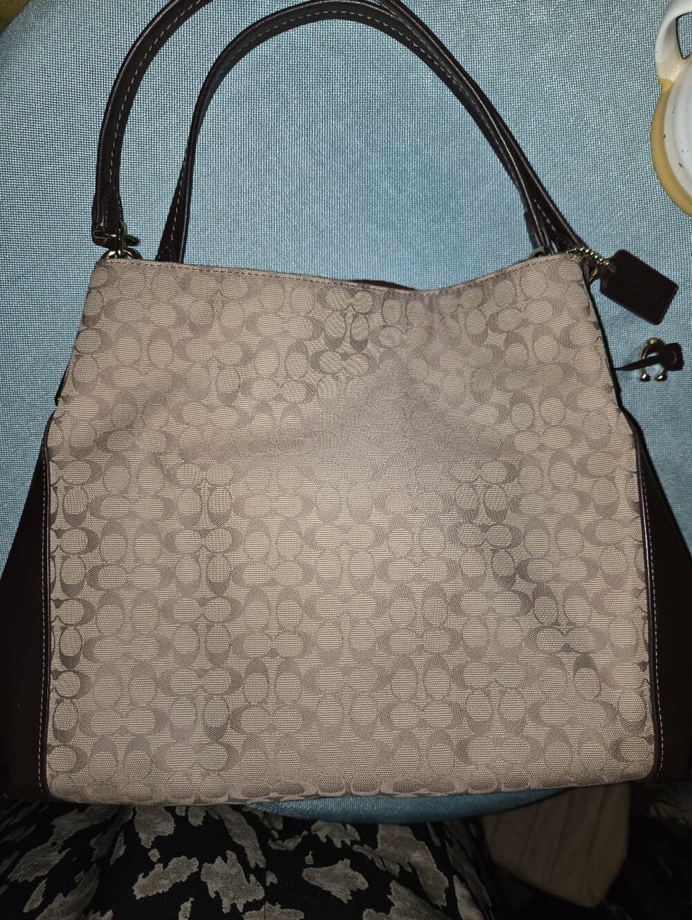 NWT Coach Dalton Tan Signature/Dark Chocolate Leather Shoulder Bag - Picture 2 of 16